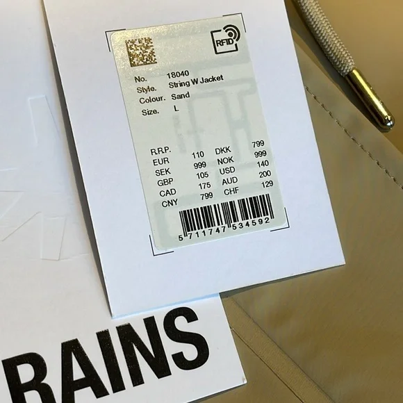 NWT RAINS String W Jacket In Neturals Size Large $140 - Picture 9 of 13